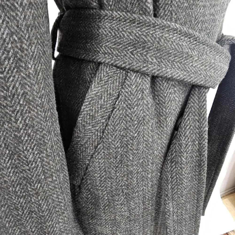 The Drop Jessy Grey Herringbone Double Breasted Long Overcoat Women's Size L NWT - Picture 8 of 16